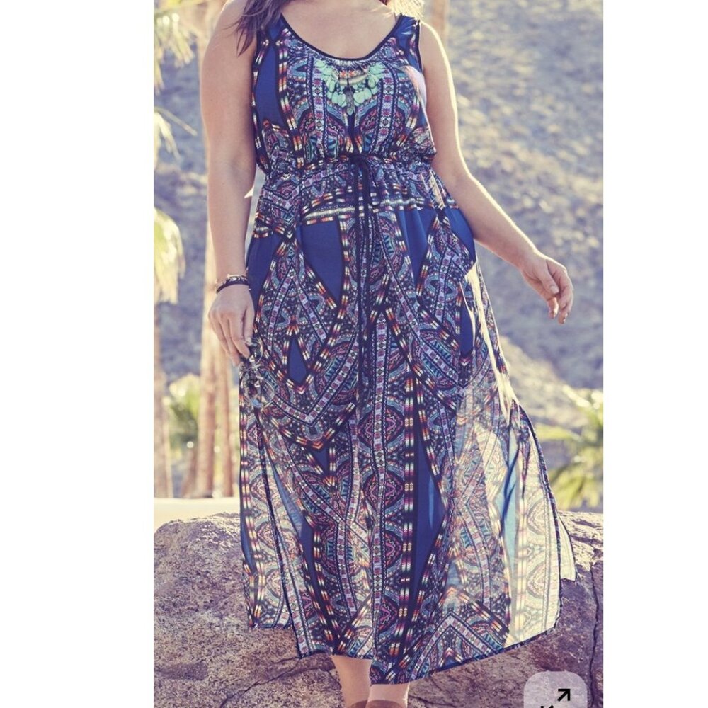 City Chic Plus Size Women's 'Biba' Drawstring Maxi Dress Like New Tribal Boho 22